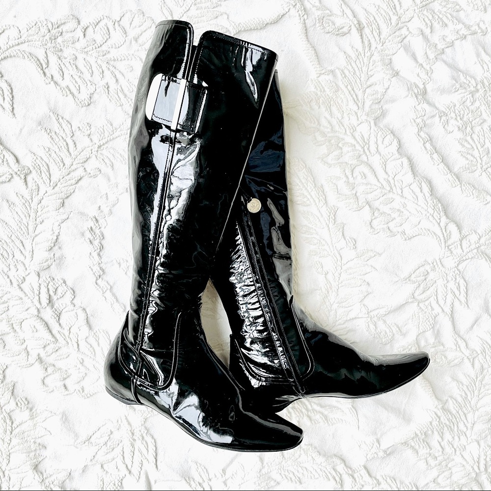 Giorgio Armani Boots Black Lacquer Flat Authentic